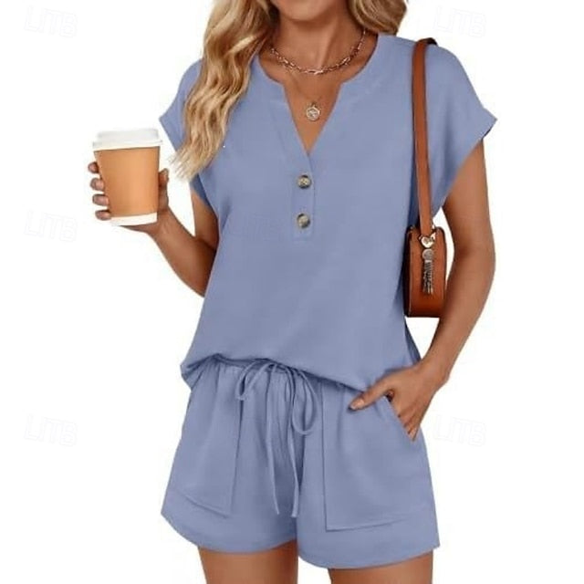 Women's Two Piece Sets Shorts Sets Short Sleeve V Neck