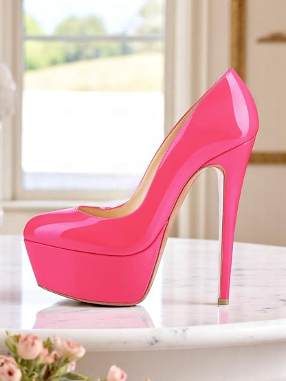 Patent Heels with Women's Platform Black Pointed-Toe and