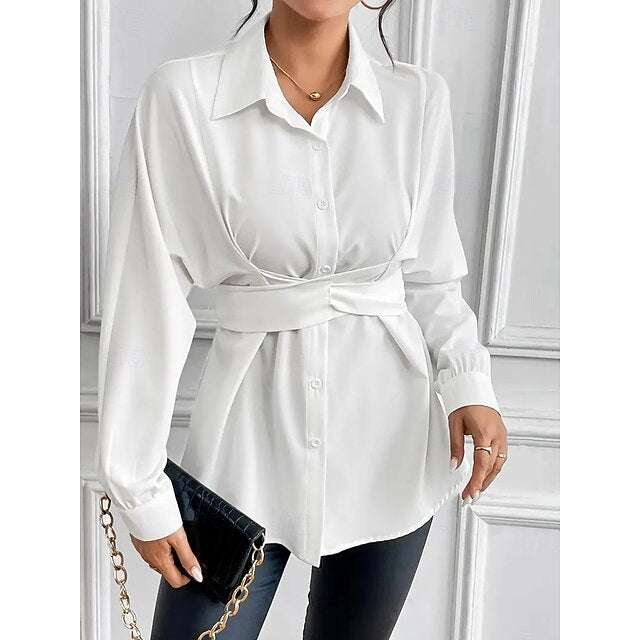 Women's Blouse Buttons Solid Color Elegant Stylish Basic