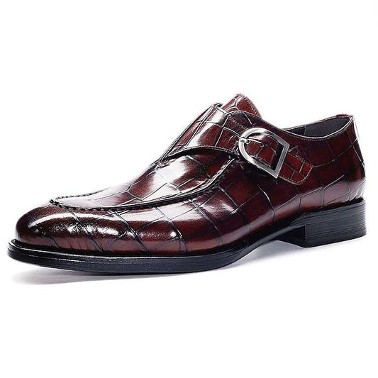 Faux Burgundy Men's Crocodile Leather Monk Pattern Strap