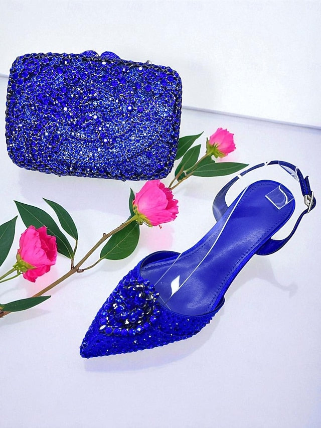 Green Women's Set Rhinestone Clutch Heel Bag and - Shoes