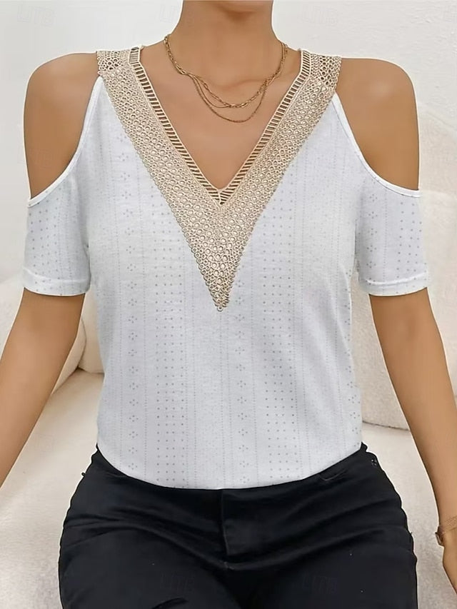 Women's Blouse Lace Patchwork Solid Color Stylish Casual