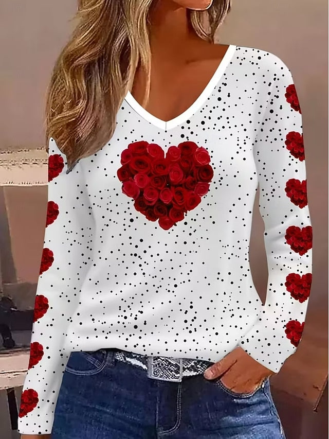 Valentine's Day Women's T Shirt Heart Graphic Vintage
