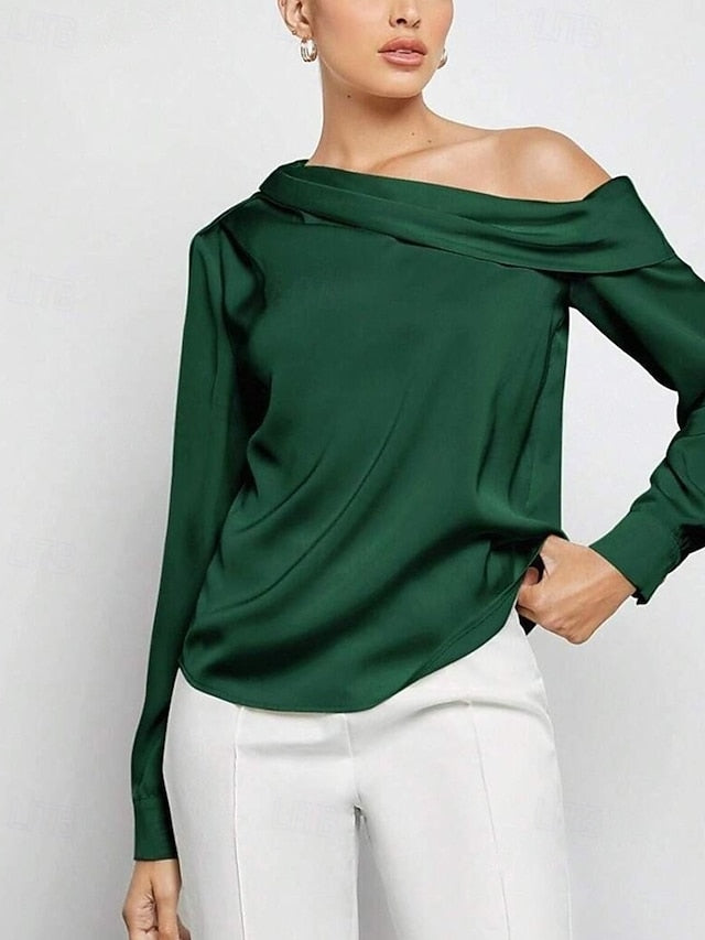 Women's Shirt Elegant Dressy Satin Top Asymmetric Solid