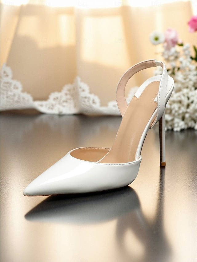 Pearl-Embellished Leather Heels Women's White Slingback -