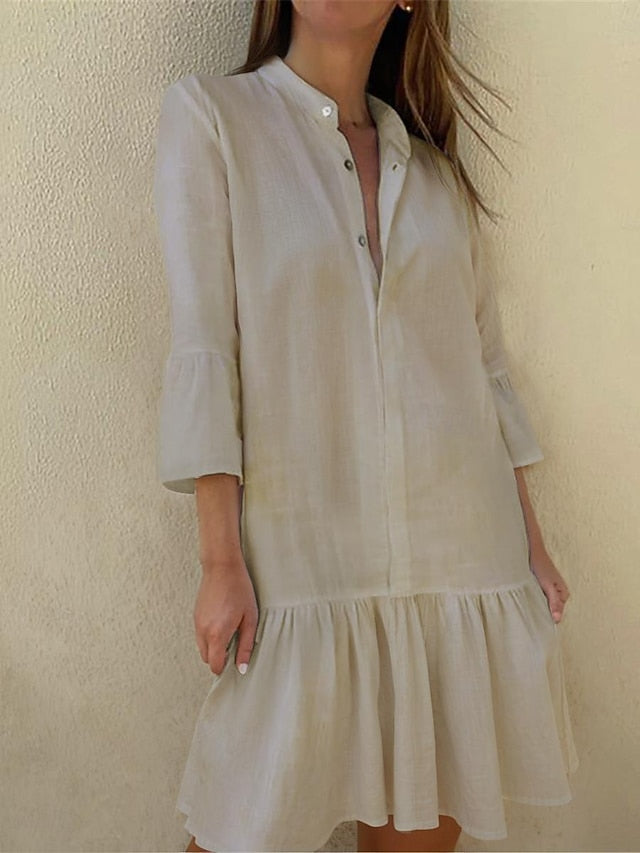 Women's Blue Black White Summer Spring Midi Dress Faux