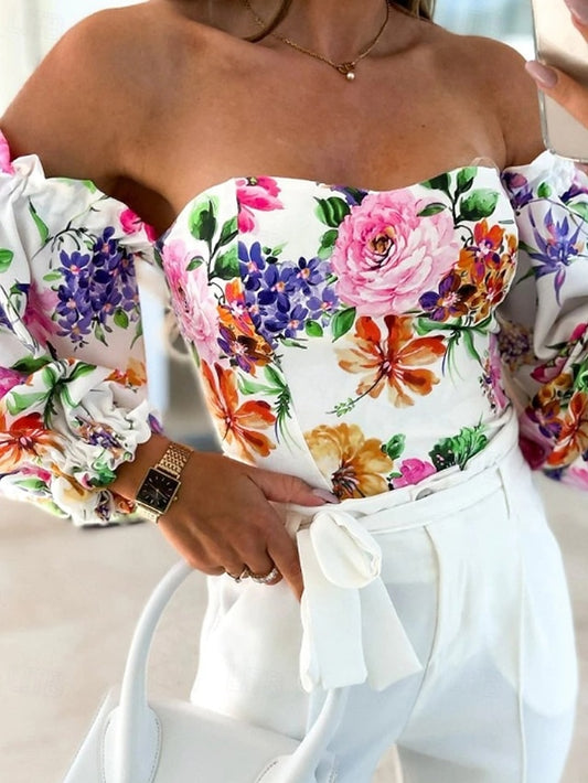 Women's Boho Shirt Blouse Print Flower Modern Boho Long