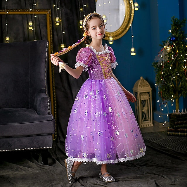 Princess Girl Dress Cosplay Rapunzel Flower Cloak