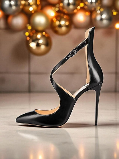 Stiletto Heels Patent Women's - Purple Strappy Leather