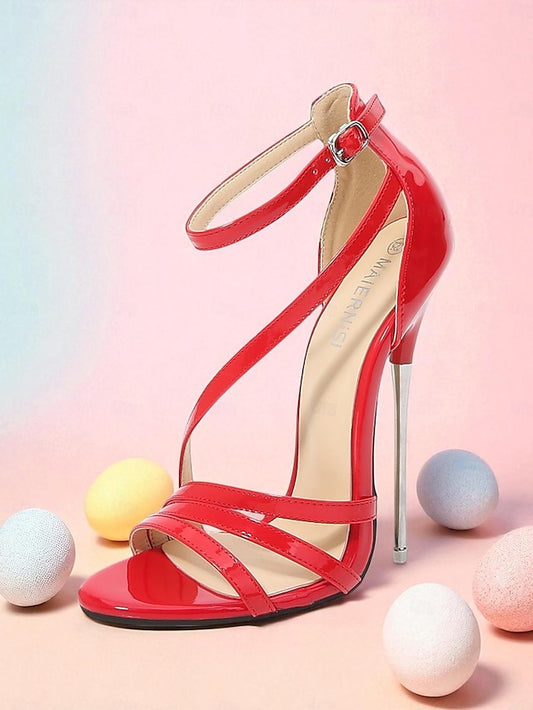 Strappy Patent - Stiletto Red Women's Sandals High PU Heels