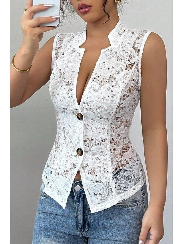 Women's Blouse Lace Tops Lace Plain Elegant Modern