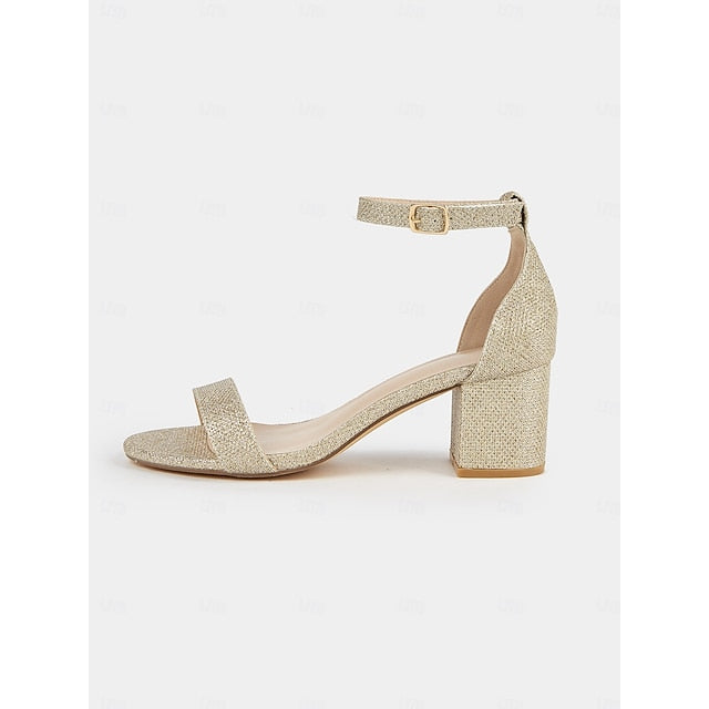 Gold Ankle Heel Sandals with Women's Block Stylish Glitter