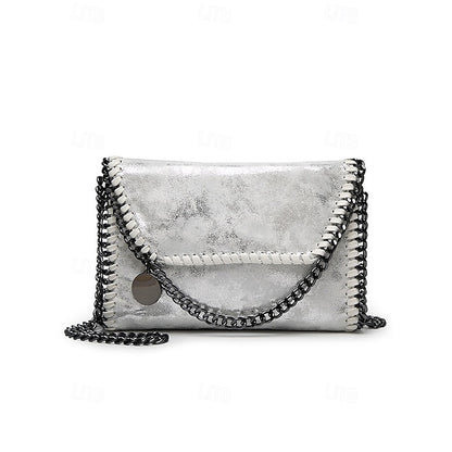 Leather Faux Bag with Chain Red Whipstitch Shoulder Detailing