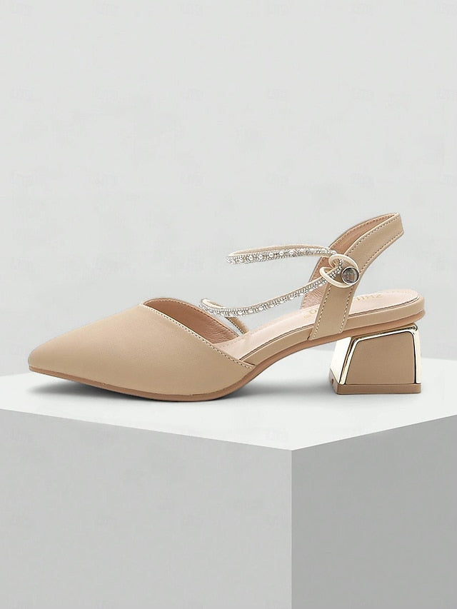 Toe with Slingback Women's Heels Rhinestone Pointed Elegant