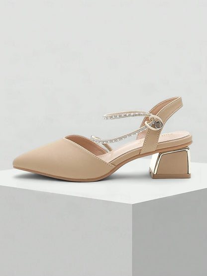 Toe with Slingback Women's Heels Rhinestone Pointed Elegant