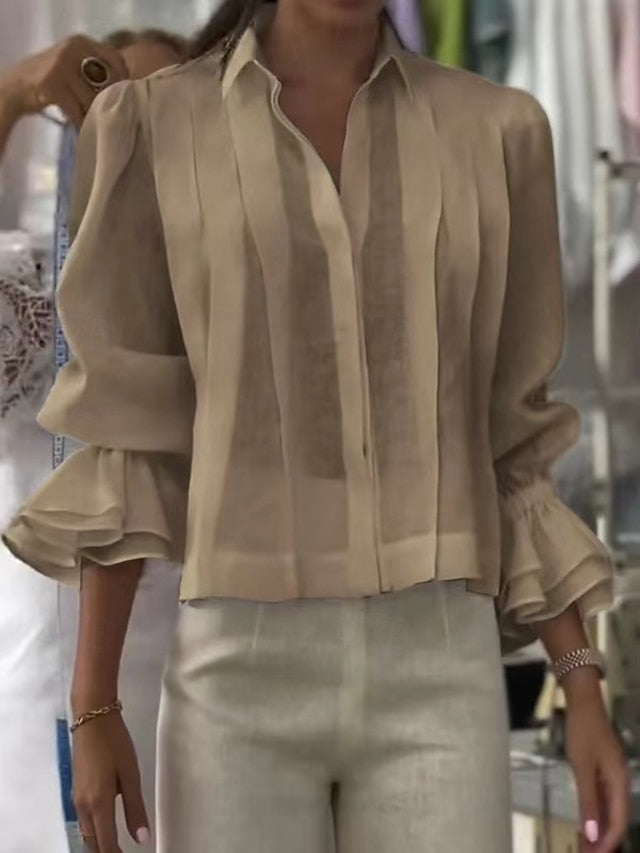 Women's Shirt Summer Tops Blouse Solid Color Casual Beach