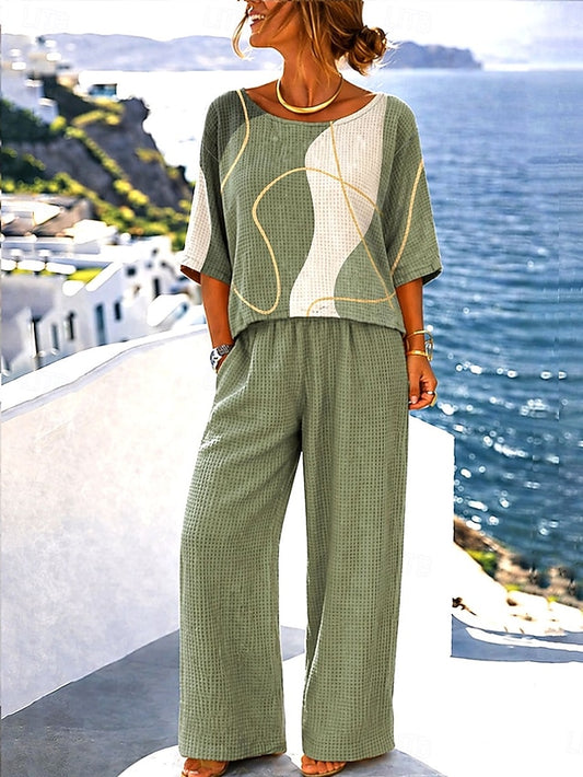 Women's Pants Sets Half Sleeve Crew Neck Round Neck Graphic
