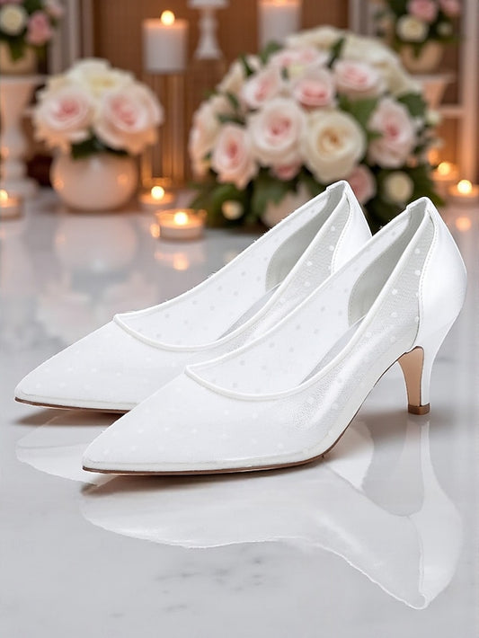 White Women's and Mesh Dot Polka Wedding with Shoes Low