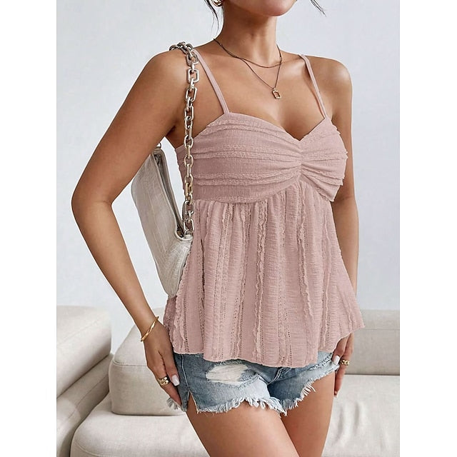 Women's Camisole Tank Top Ruched Solid Color Daily Stylish