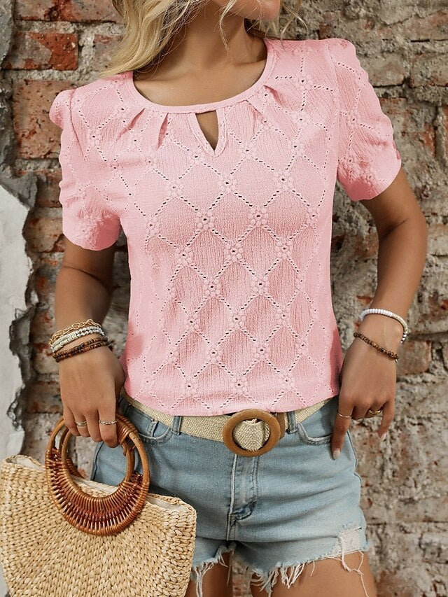 Fashion Shirt Plain T Tee Top Women's Eyelet Stylish