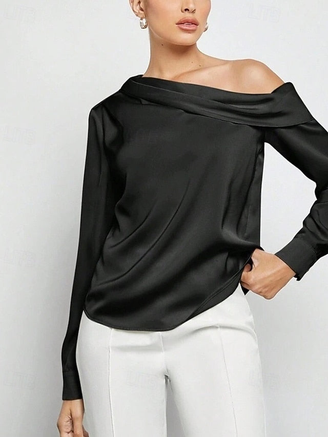 Women's Shirt Elegant Dressy Satin Top Asymmetric Solid