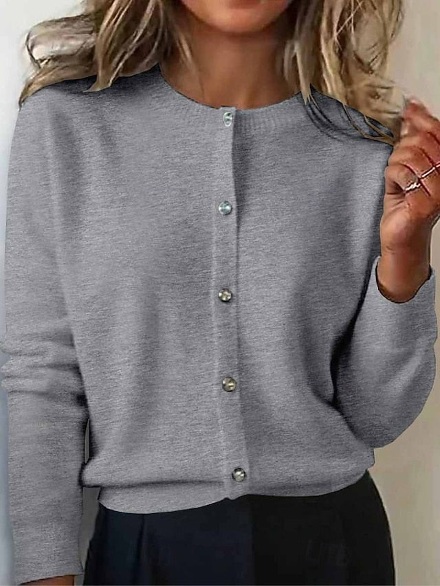 Women's Cardigan Daily Crew Neck Buttons Long Sleeve