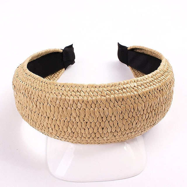 1 PC Straw Knotted Headbands for Women Summer Beach Rattan Top