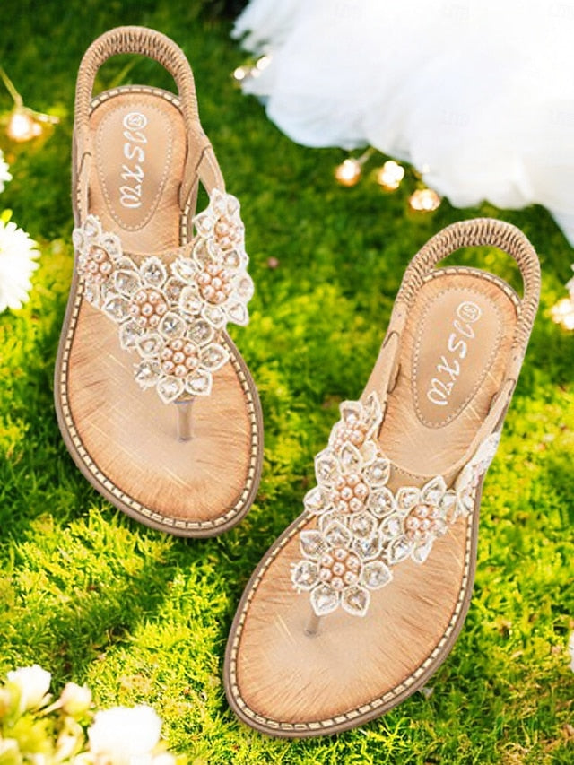Design Beaded Flat Slip-Ons Floral with Comfortable