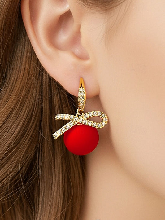 Rhinestone Pearl Earrings and Christmas Women's with Bow