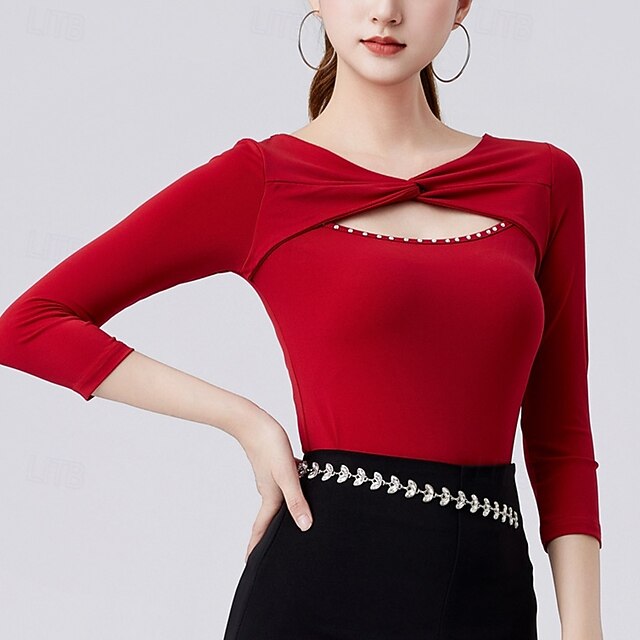 Latin Dance Top Pure Color Splicing Crystals / Rhinestones