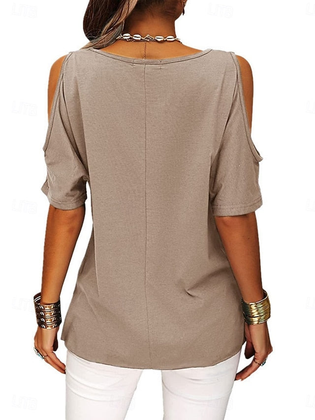 Women's T Shirt Tee Top Criss-Cross Hollow Out Plain