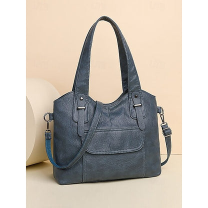 Brown Faux Bag Women's Leather Tote with Vintage Dual