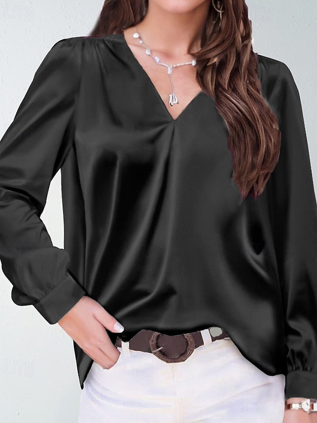 Women's Shirt Elegant Dressy Satin Top Ruched Plain Modern