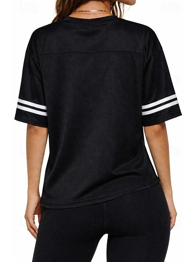 Women's Oversized Sports T-Shirt Y2K Color Block Cut Out