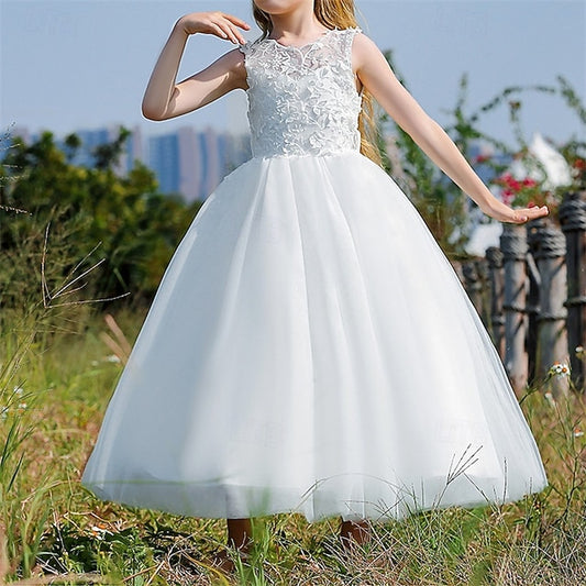 Girl Solid Flower Color Girls' Dress Kids Party