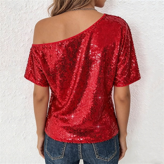 Women's Summer Tops Blouse Dressy Tops Sequin Tops Ruched