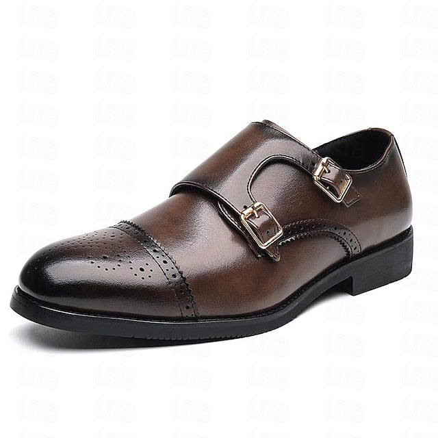 Faux Shoes Double Strap Brown with Monk Leather Men's