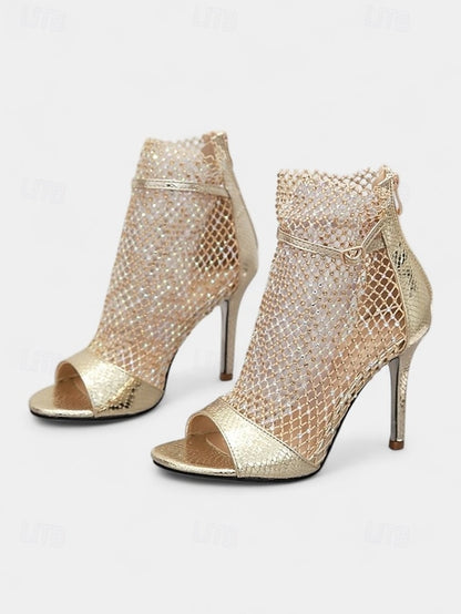Glitter Stiletto – Open-Toe Sandals Women's Mesh Gold