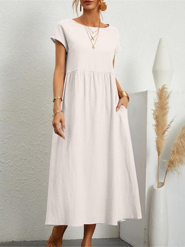 Women's ArmyGreen Black White Summer Spring Midi Dress Faux
