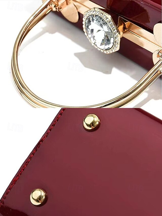 Burgundy with Evening Handbag Women's Patent Gold Leather
