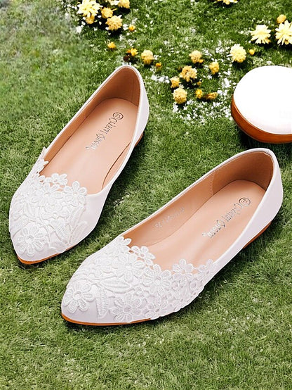 for Flats White Brides – Lace Elegant Ballet Women's