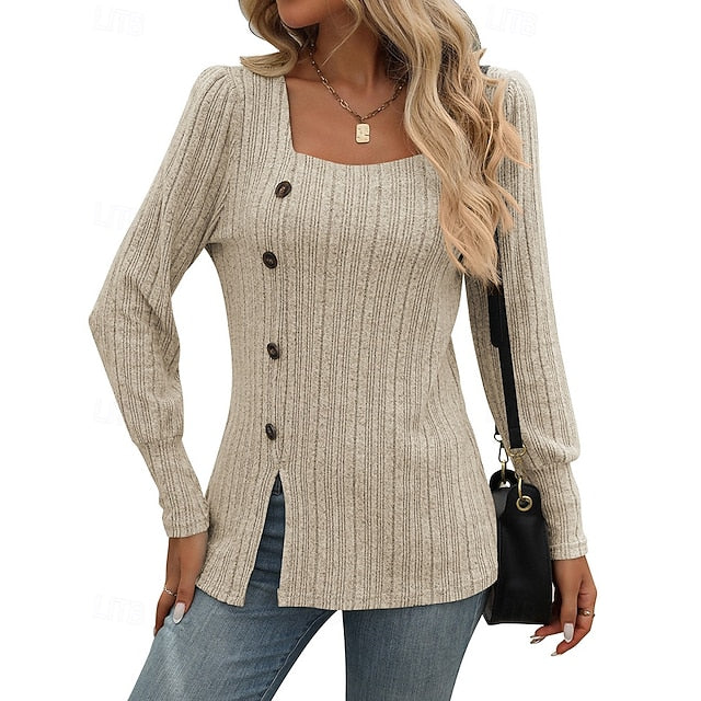 Women's Pullover Sweatshirt Casual Tops Buttons Long Sleeve
