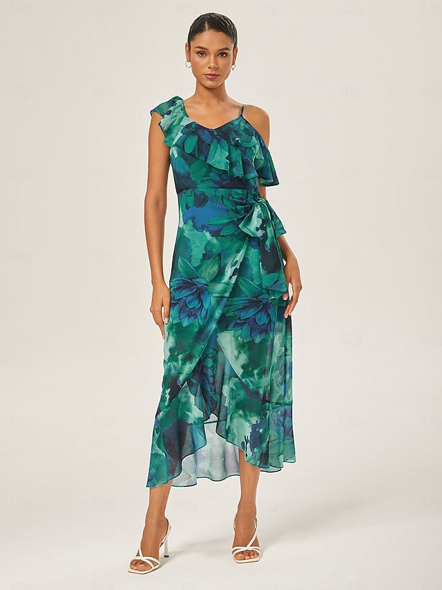 Chiffon Ruffled Tie-Front Midi Dress