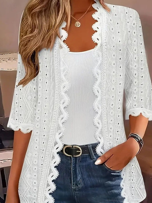 Women's Lace Shirt Blouse Dressy Tops Lace Trim Plain