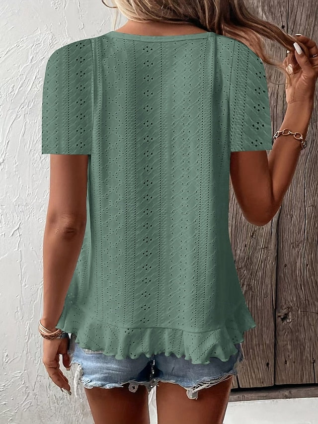 Women's T Shirt Solid Color Plain Basic Casual Short Sleeve