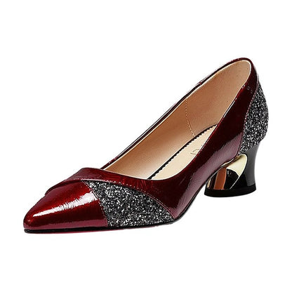 Glitter-Accented Heels Block Patent Leather Faux Women's