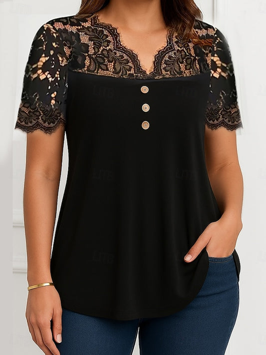 Women's Lace Shirt Lace Patchwork Buttons Solid Color