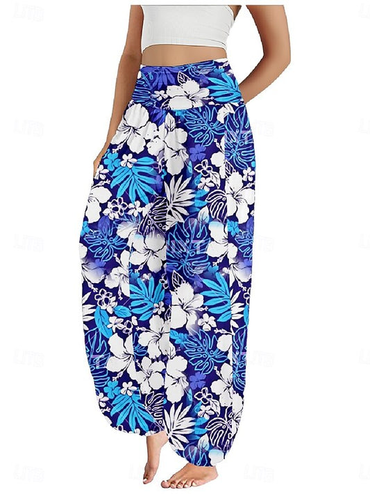 Women's Faux Cotton Linen Wide Leg Pants Trousers Ethnic