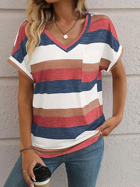 Women's T Shirt Striped Fashion Modern Casual Short Sleeve