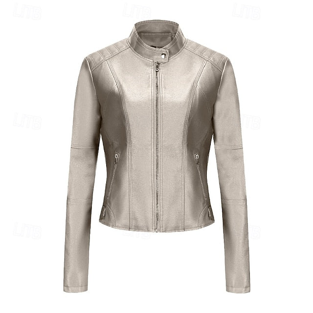 Comfortable Leather Zipper Pocket Jacket Faux Women's